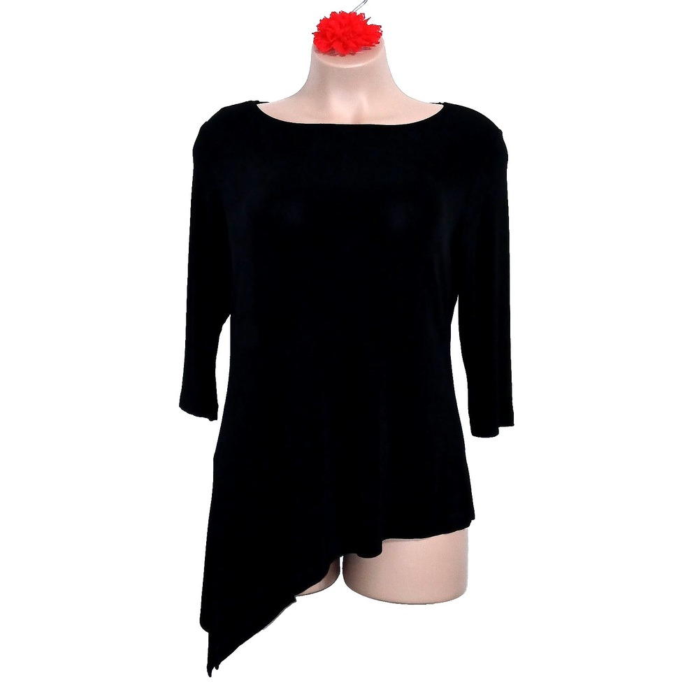Chico's Women Asymmetric Top 3 XL Black Minimalist Capsule Travel Knit Slinky